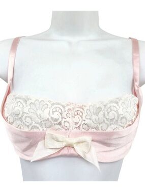 Native Intimates Pink Satin Lace Bra With Bow Coquette Romantic Milkmaid Sexy
